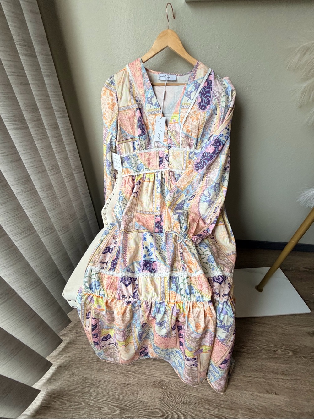 NWT Petal & Pup Ariella Maxi Dress Medium Patchwork Boho Cottagecore Floral - Picture 3 of 7